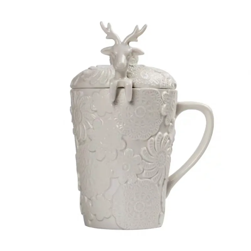 Рельефная Рождественская кофейная кружка с ложкой ручной работы креативная