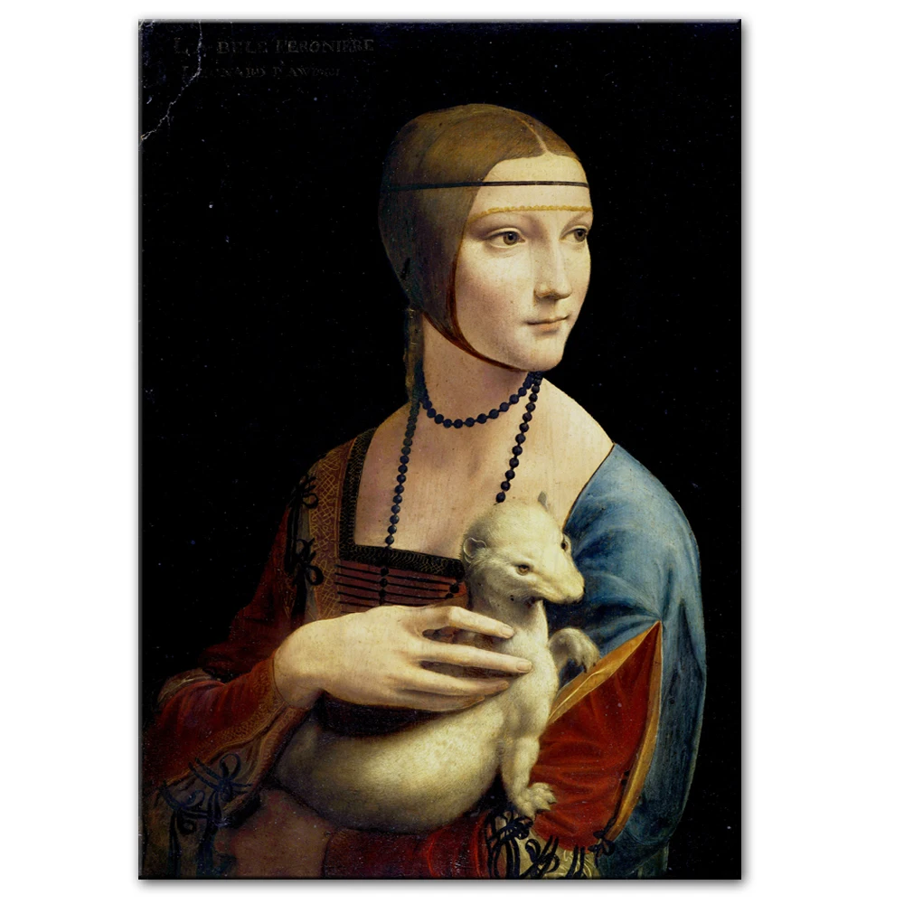 Картина на холсте леди с эрмином Репродукция стену от известного да Винчи плакат