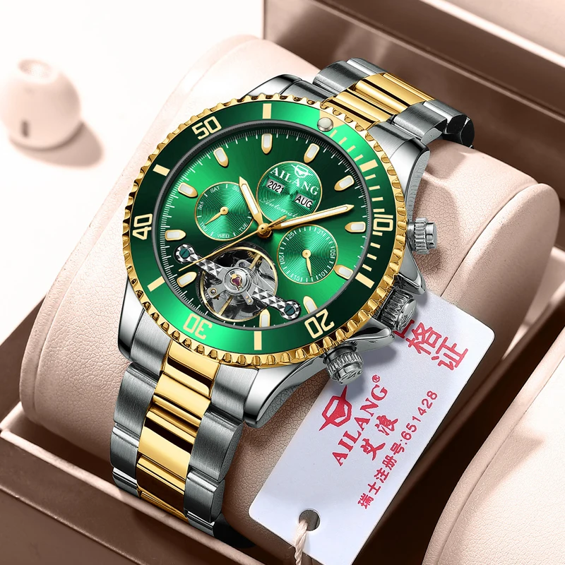 Brand Ailang watch men's automatic winding mechanical watch stainless steel waterproof fashion business men's watch 2021 new