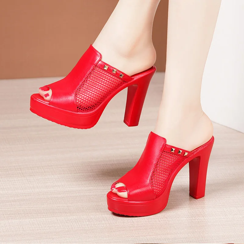 

High Heel Sandals Women's 2021 Summer New Thick Bottom Platform Hollow Mesh Open Toe Shoes Ladies Fashion Footwear