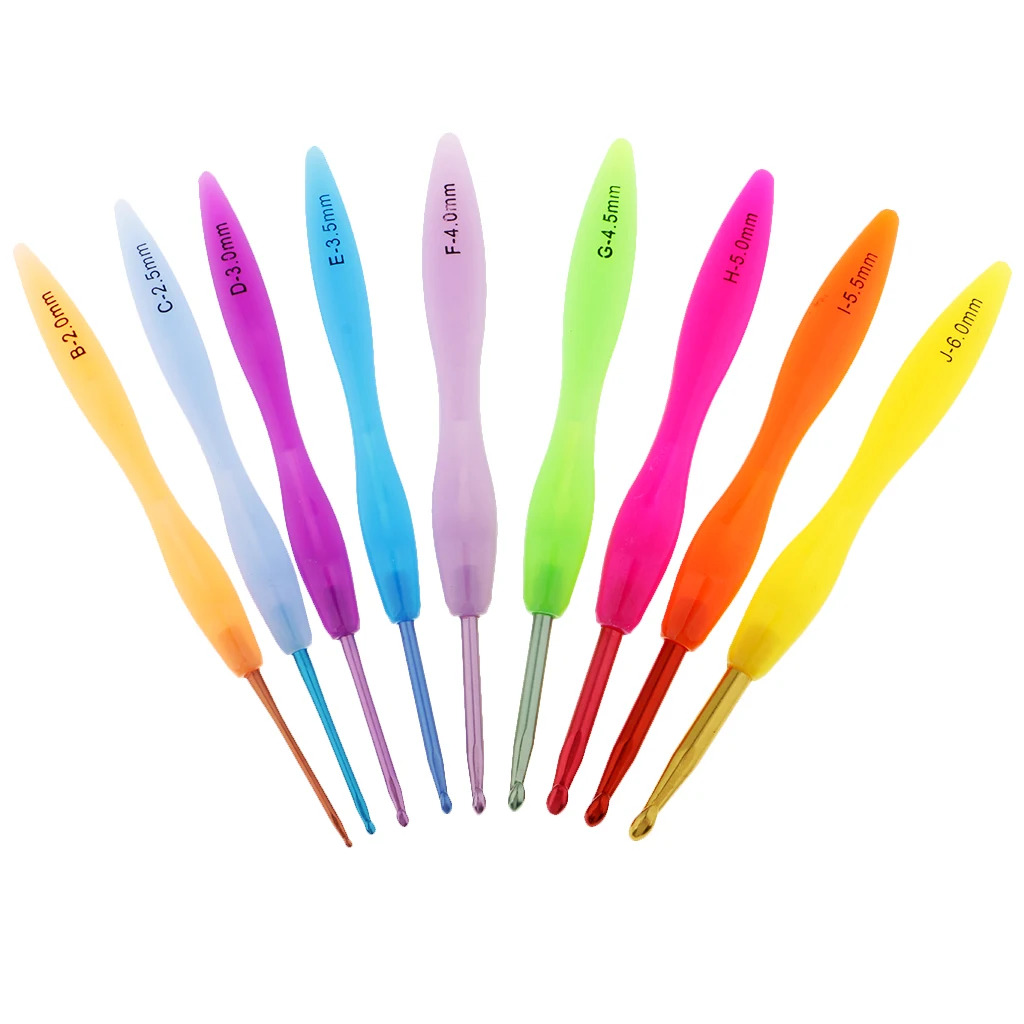 

9 шт. красочная пластиковая ручка алюминиевые вязальные крючки Вязание иглы 2-6 мм