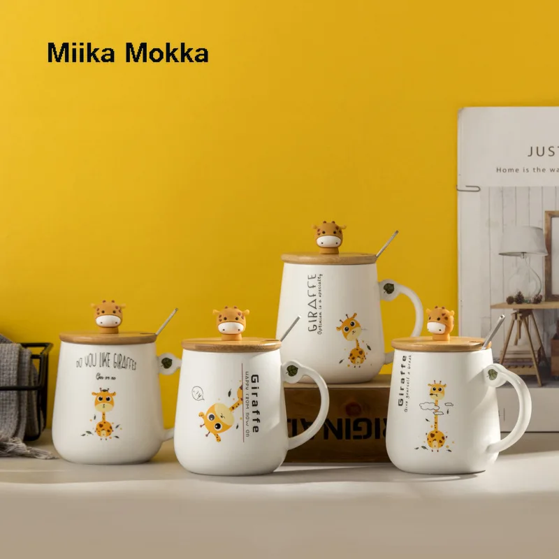 

Creative Giraffe Coffee Cup with Lid Spoon Japan Style Milk Mug Cartoon Cute Ceramic Mug Water Cup Coffee Mug Drinkware