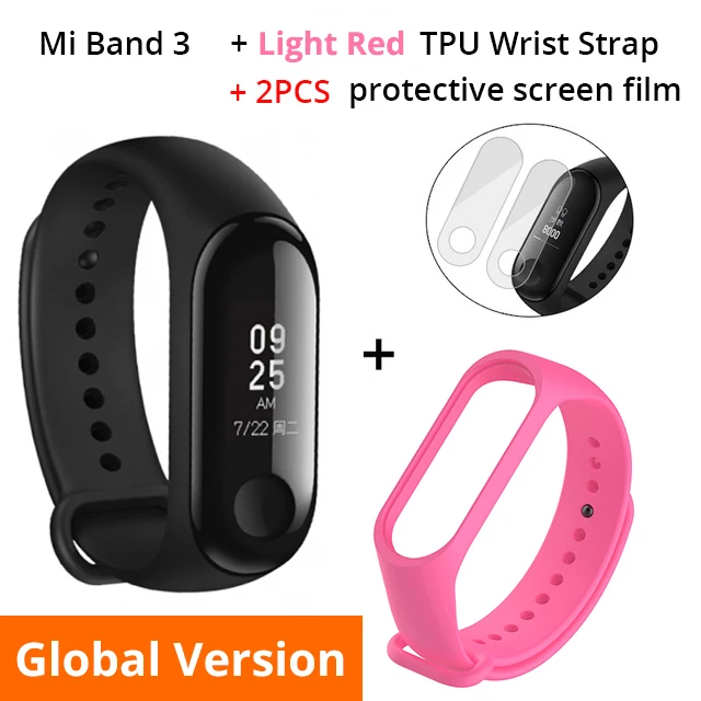 Глобальная версия Xiaomi mi Band 3 Смарт-Браслет фитнес-браслет mi Band 3 большой сенсорный экран OLED частота сердечных сокращений сообщений - Цвет: Add LightRedStrap