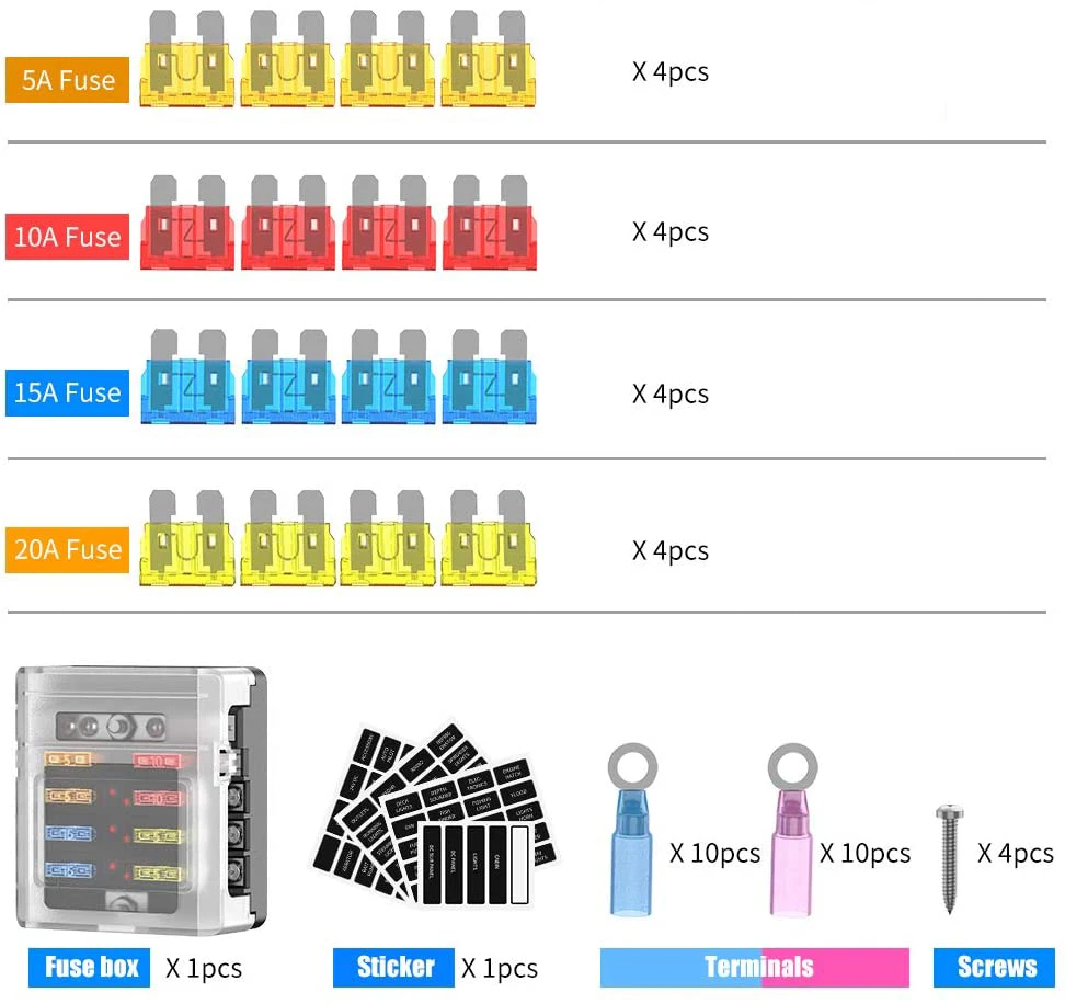 

6 Way Blade Fuse Block with LED Indicator Ato/Atc Fuse Box Holder DC 32V Damp-Proof Cover (6-circ W/Cover & Neg Busbar)