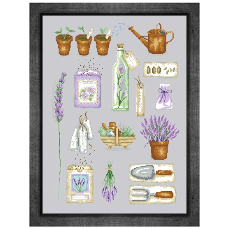 

Lavender garden cross stitch kits flower aida fabric 18ct 14ct 11ct gray cotton thread embroidery kits DIY craft set