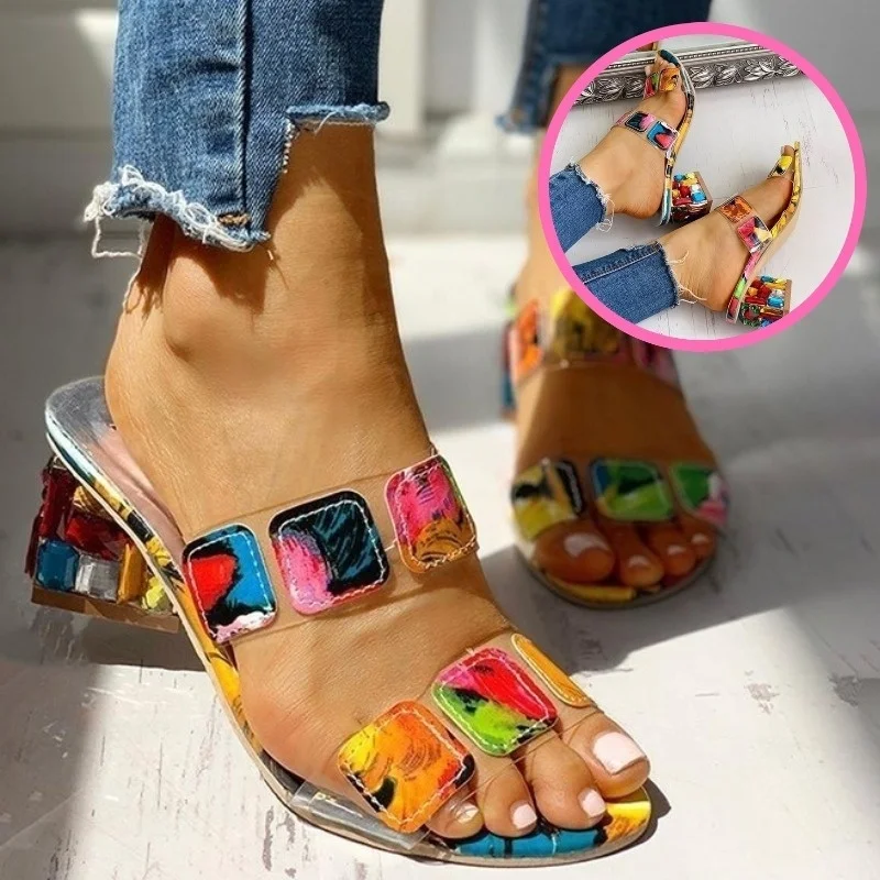 

Fast Ship Summer Women Sandals Peep Toe Square Heels Ladies Multi Colors Wedge Shoes Sandalias Para Mujer Femmes Multicolores