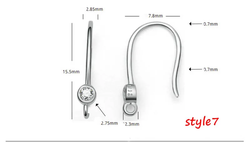 Style7 2 шт покрытые серебром 925 крючок для сережек, циркон, кристалл, застежка установка для DIY серьги изготовление, поиск ювелирных изделий серьги ювелирные изделия аксессуары - Цвет: Style7
