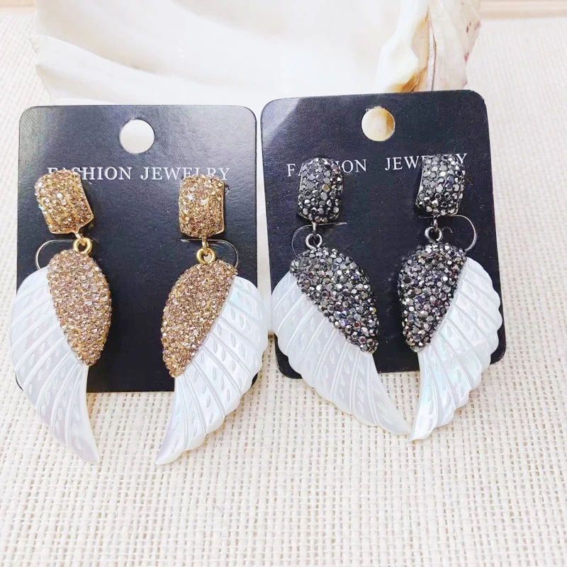 

Fashion Earring Crystal Angel Wing Drop Earring Shell Wing Earring Woman Earring For Gift Wholesale 2pair Mix Color