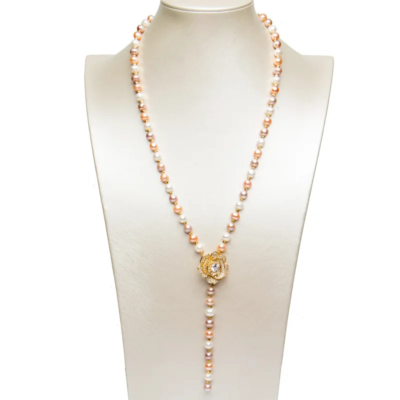 

8-9mm Mixed Color Freshwater Pearl Long Necklace 210326-29