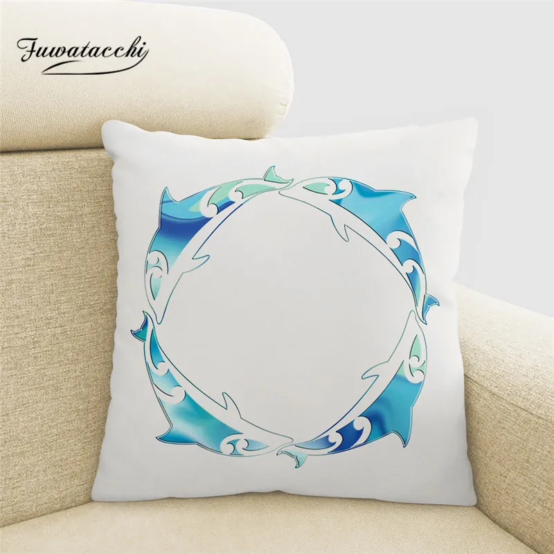 

Fuwatacchi dolphin Cushion Cover Cartoon Fish Pillow Case Single Side Printed Black and White Pillowcase Polyester Home Sofa