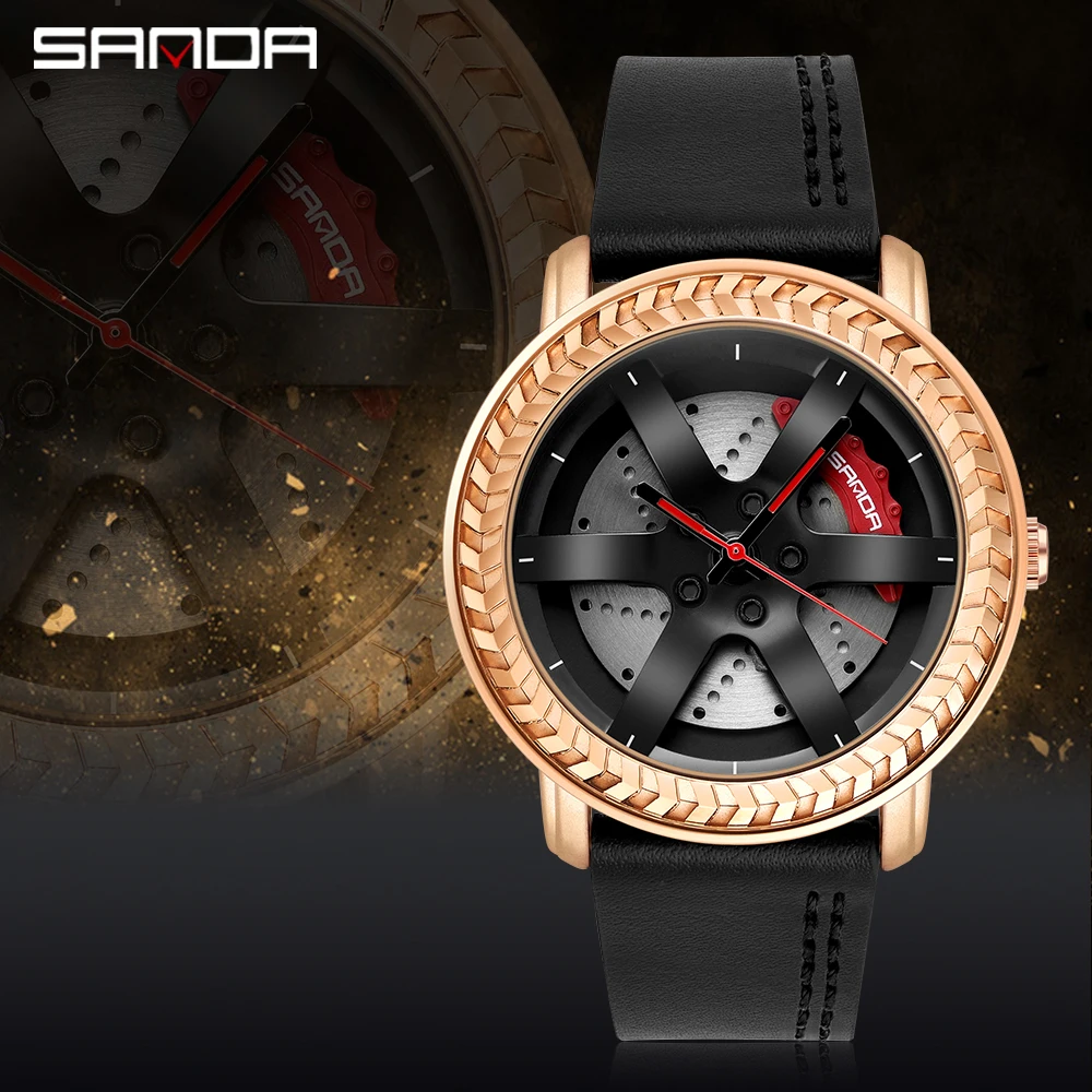 SANDA Skeleton Dial Sport Watch Men Top Brand Luxury Leather Strap Quartz Mens Watches Waterproof Clock Relogio Masculino P1050