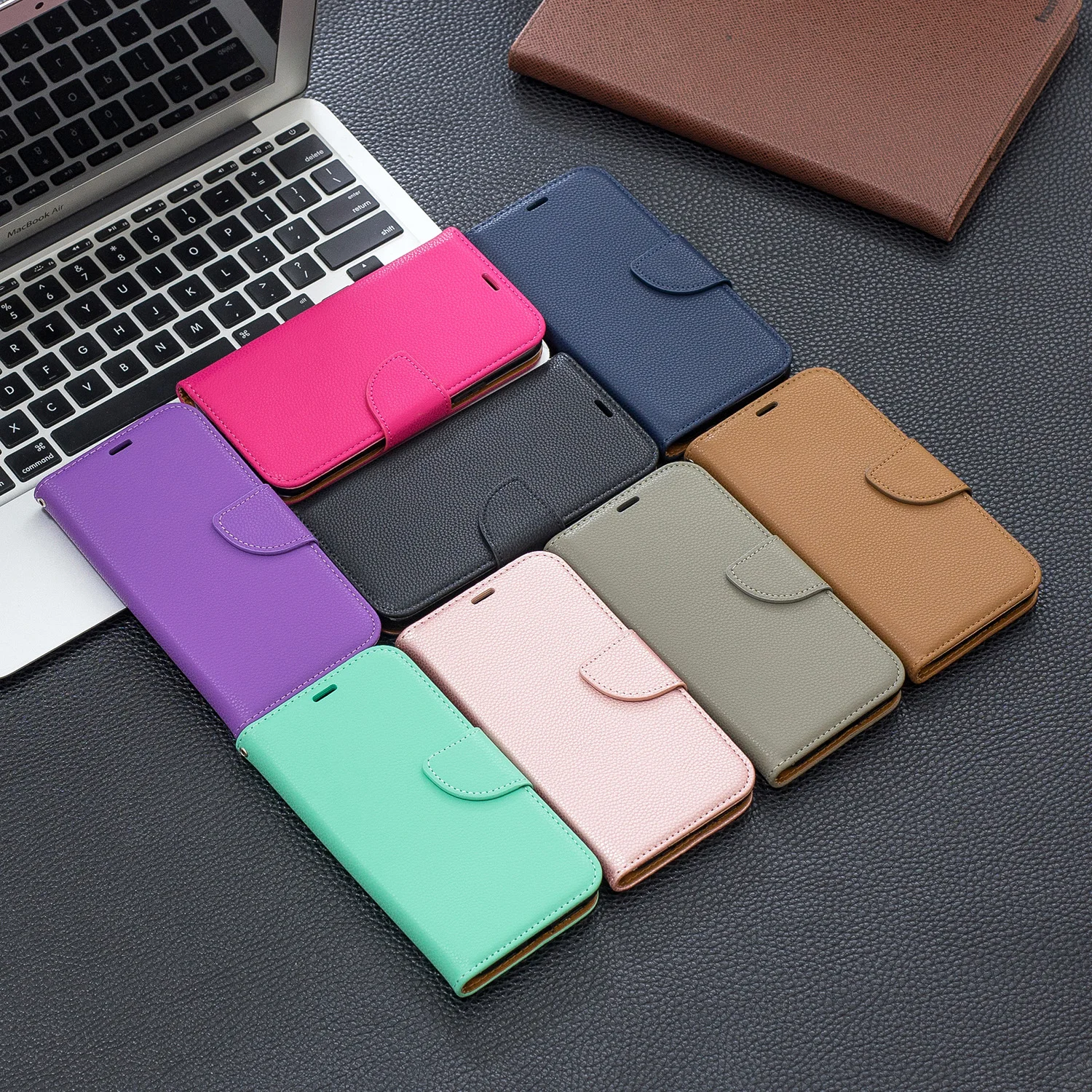

Luxury Litchi Pattern Wallet Case for iPhone 11 12 Pro Max SE2020 XS XR 6 7 8 Plus Solid Color Funda Flip Cover Leather PU Cases