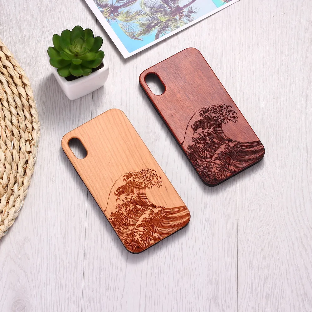 Для iPhone 12 6 6S 6Plus 7 7Plus 8 8Plus XR X XS Max 11 Pro с гравировкой Great Wave off Kanagawa Wood Case Funda Coque|for samsung