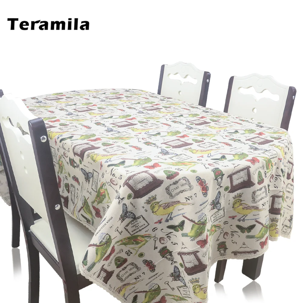 Столовая прямоугольная скатерть Teramila плотная льняная чехол с изображением птиц