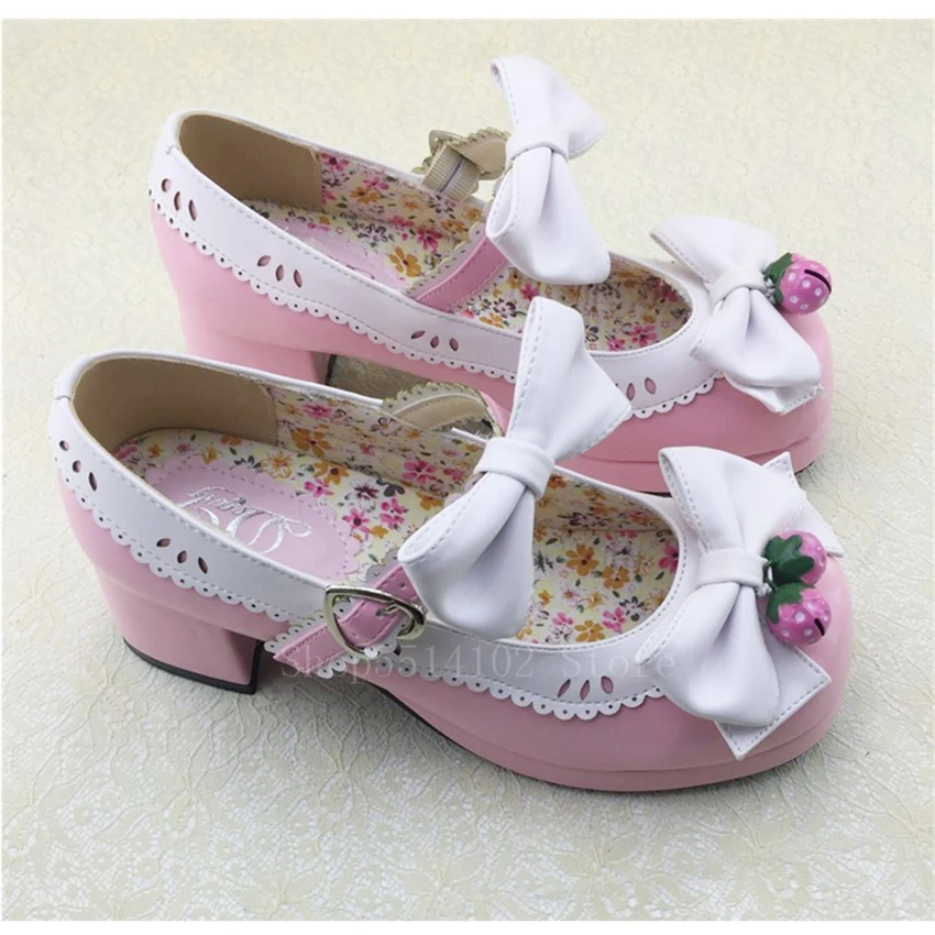 Японская обувь в стиле &quotЛолита&quot форма JK с клубничным бантом Милая женская из