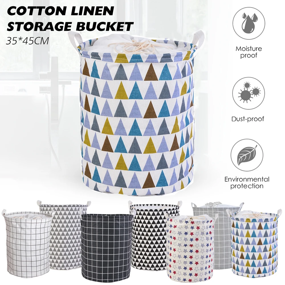 Большая корзина для белья из хлопка и льна с застежкой на шнурке