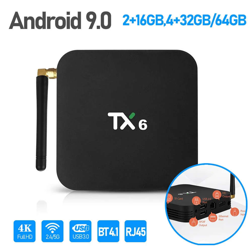 TV Box Android 9.0 Smart Mini TV TX6 Android TV BOX 4GB RAM 64GB Allwinner H6 Quad Core USB3.0 2.4G/5G WiFi 4K TVBOX 2GB 16GB