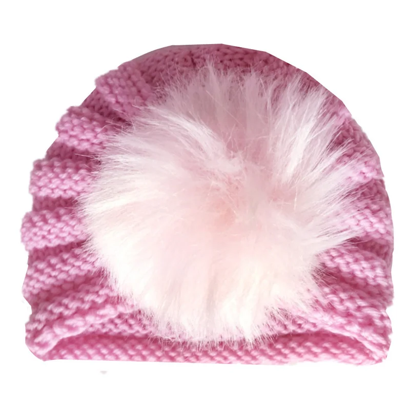 Pink pompom Модная зимняя куртка для маленьких девочек Шапки с жемчугом Карамельный цвет, Вязанная, Beanie Hat baby шапка Fotografia аксессуары 1 предмет - Цвет: Pink pompom