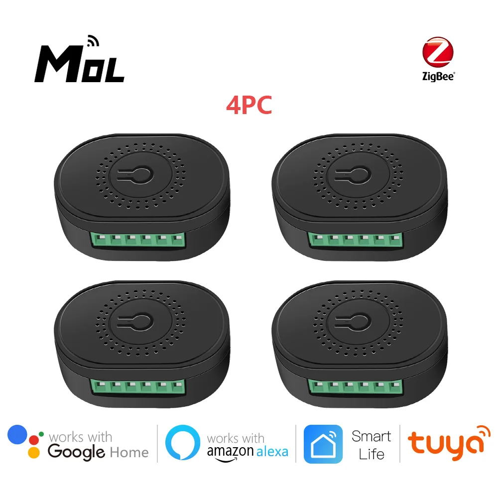 

Tuya ZigBee 3.0 Black 4pcs16A Mini Smart Wifi DIY Switch Supports 2 Way Control, Smart Home Automation Module,Works with Alexa