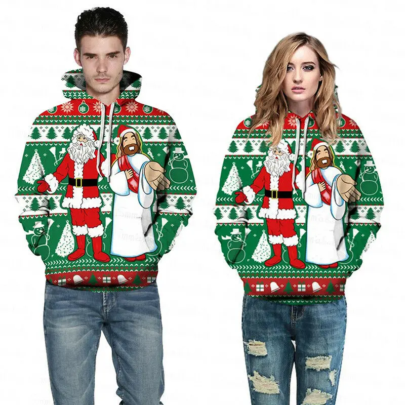 Новинка 2019 Рождественская Толстовка с капюшоном для мужчин и женщин свитшот