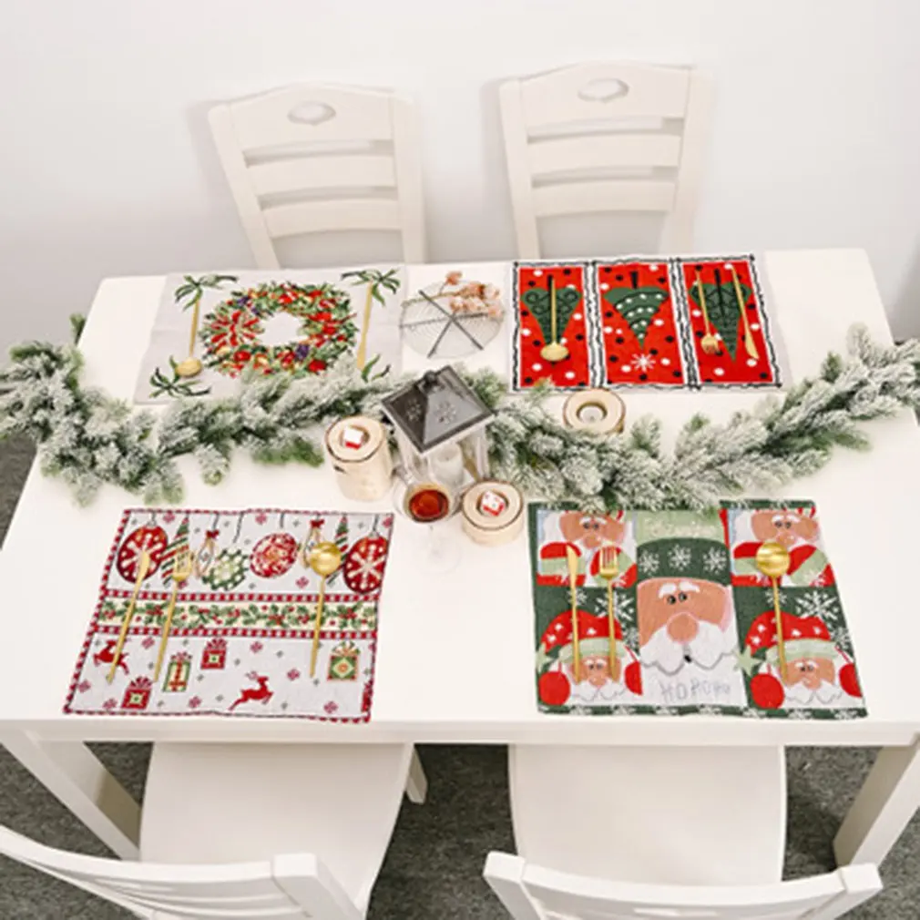 

Christmas Table Napkins 42X34cm Cloth Mat Towels Fabric For Kitchen Wedding Dish Decor Paper Serving Matting Napkin Table Mat