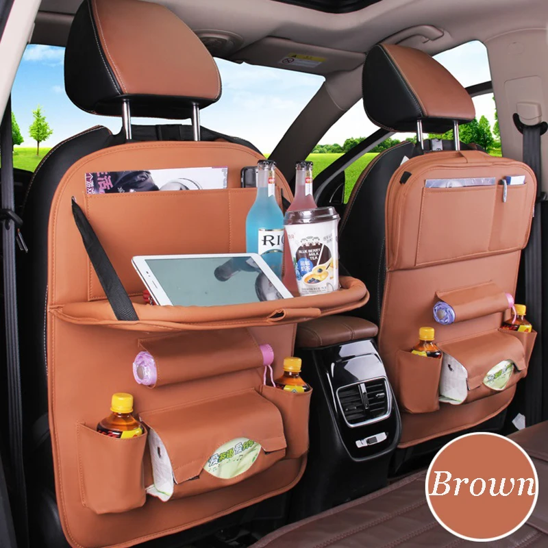 Органайзер из искусственной кожи на спинку сиденья автомобиля складной столик