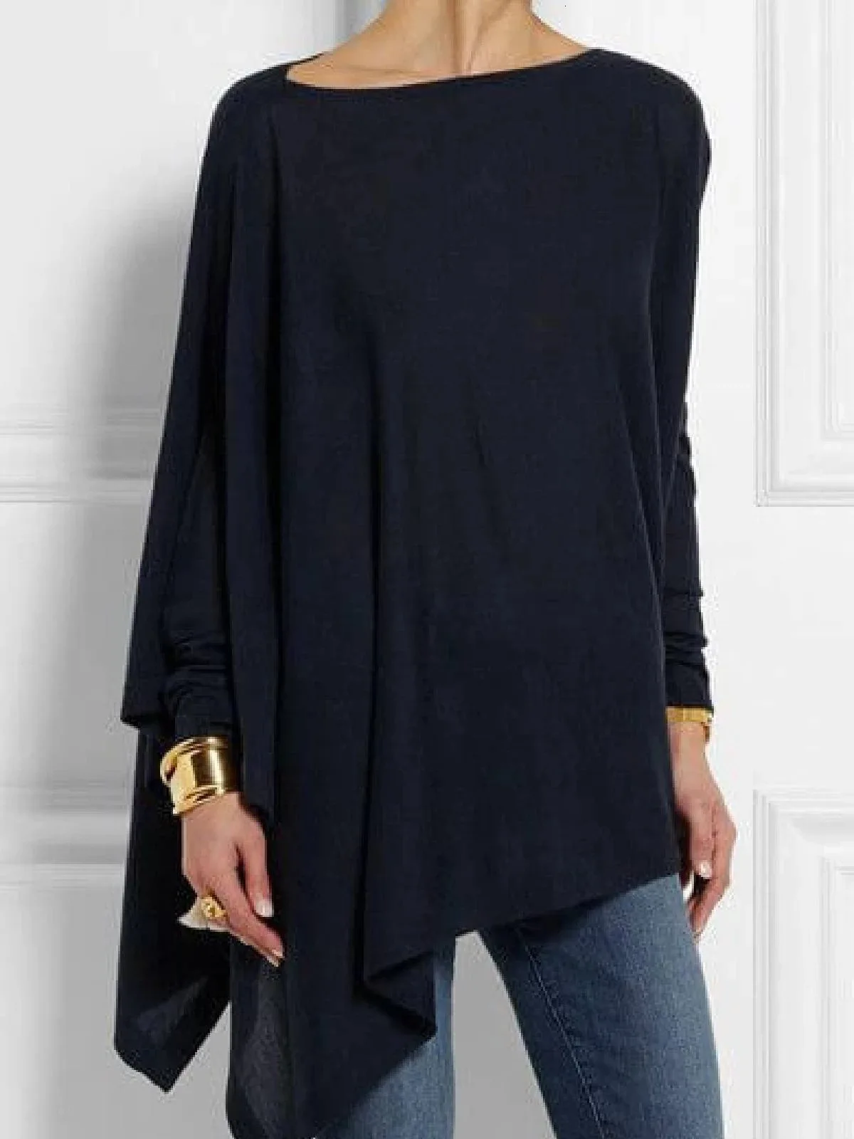 LANMREM 2020 New Women's Clothing Spring T-shirt Long Sleeve Irregular Solid Color Pullover Oversize Tops Korean Big size YH696 | Женская