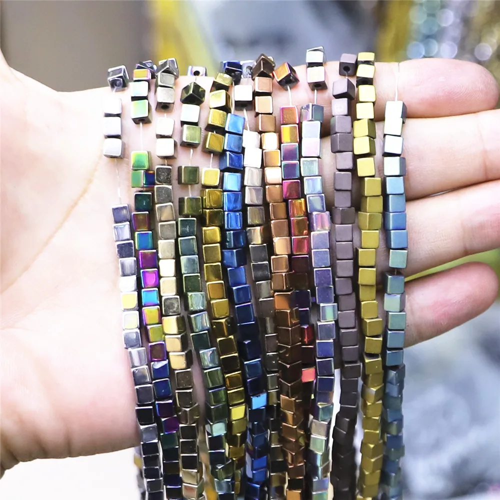 

Natural Stone Hematite Loose Beads Color Electroplating Ladies Jewelry 2 3 4 Mm Square Cube Beads for DIY Bracelet Necklace