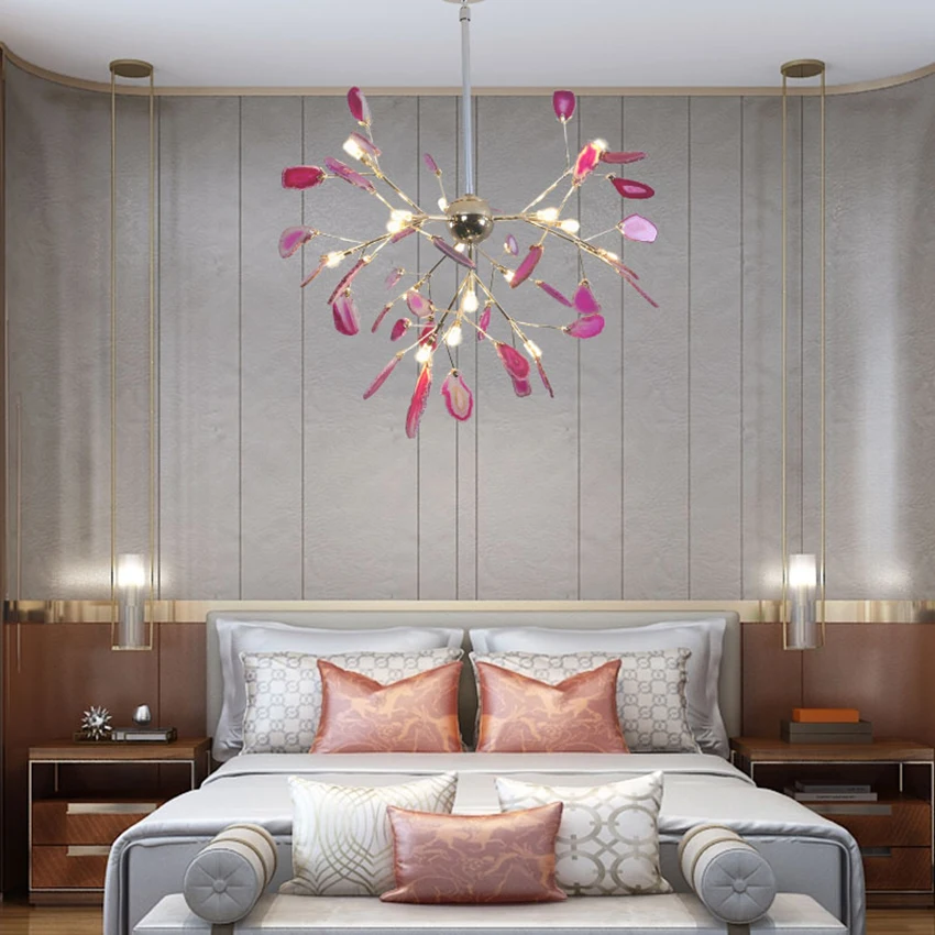 

Modern Luxury Color Agate Led Chandelier Nordic Art Living Room Decoration Lighting Chandeliers Bedroom Restaurant Decor Lamps
