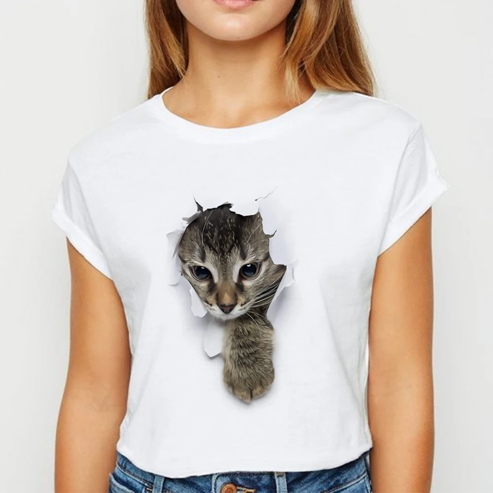 Футболка с изображением кота новые модные женские футболки Kawaii коротким рукавом