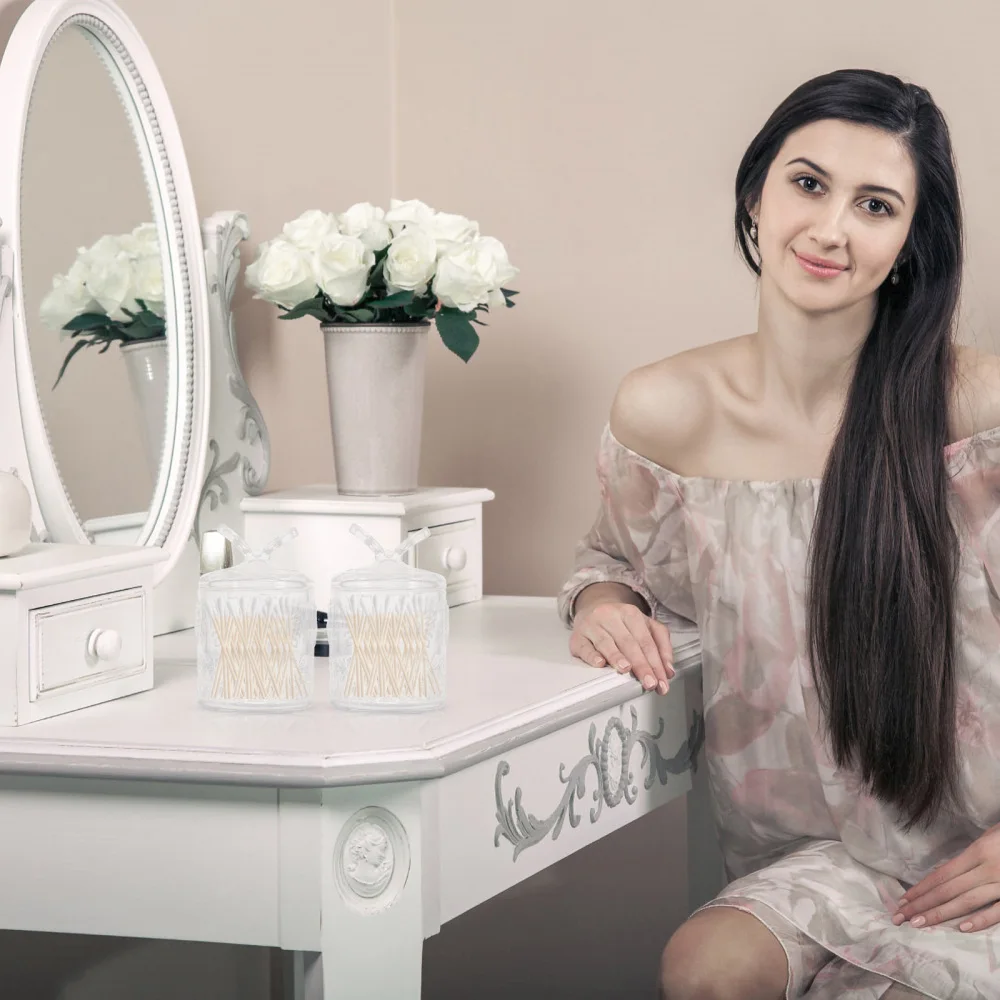 

2Pcs Embossed Pattern Storage Jar Practical Jewelry Box Cotton Swab Container