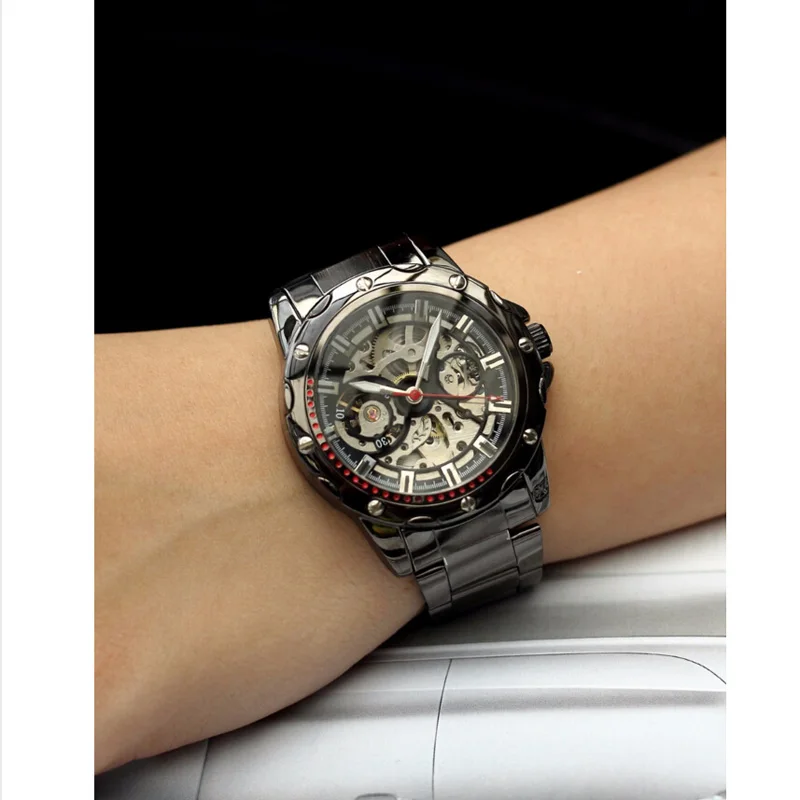Reloj Hombre мужские часы SHENHUA спортивные наручные механические скелет ударопрочность