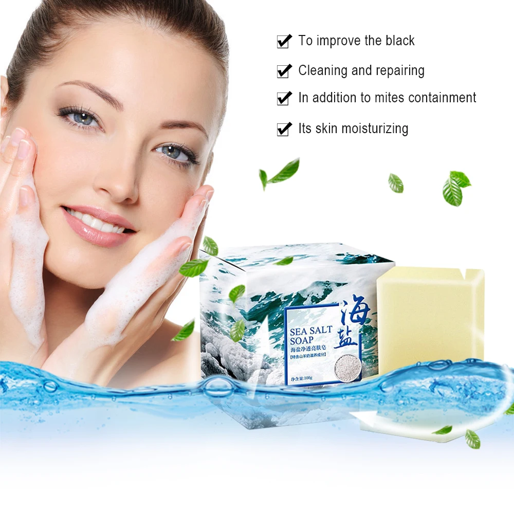 100g Natural Organic Sea Salt Soap Cleaner Removal Pimple Pore Acne Treatment Whitening Handmade Soap Deep Cleansing Wash Basis