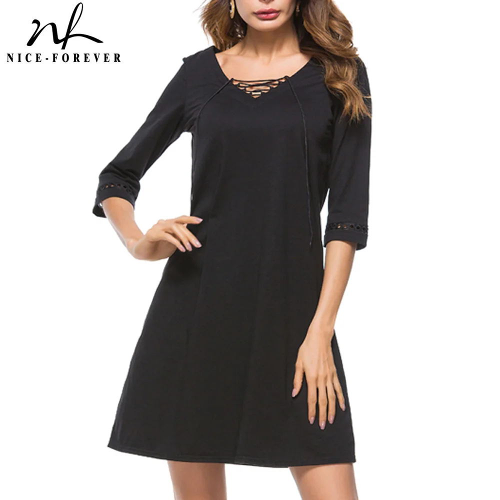 Женское прямое платье Nice forever свободное Повседневное черного цвета с полосками