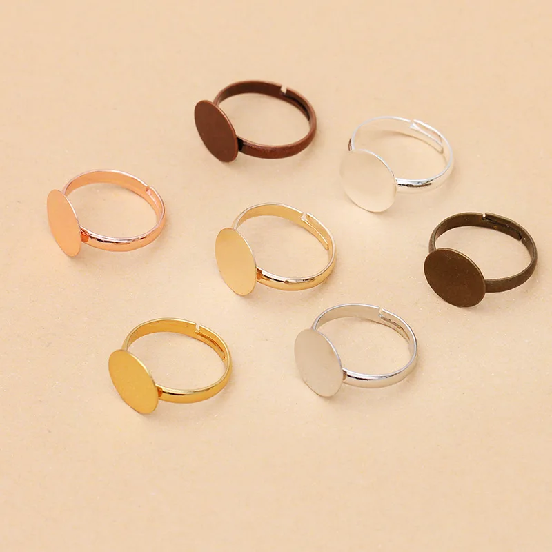 200pcs Adjustable Blank Ring 6mm 8mm 10mm Flat Circle Glue Pad Ring Base Settings Blanks DIY Jewelry Making Findings