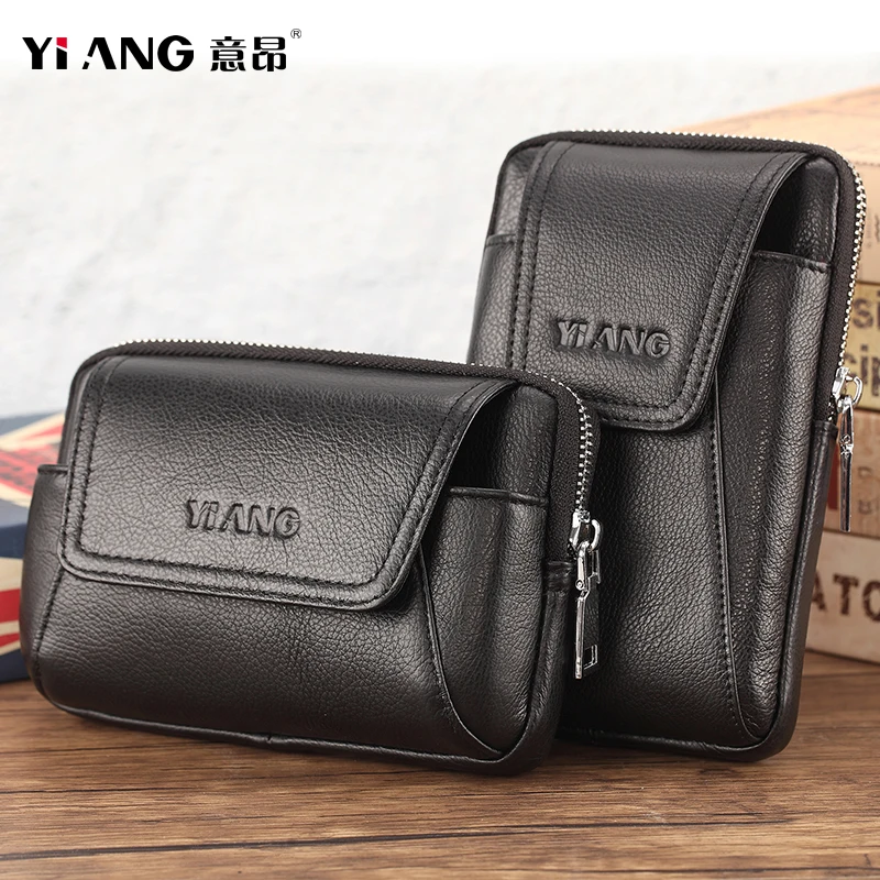 YIANG натуральная кожа Мужская поясная сумка чехол для сотового телефона мужчин