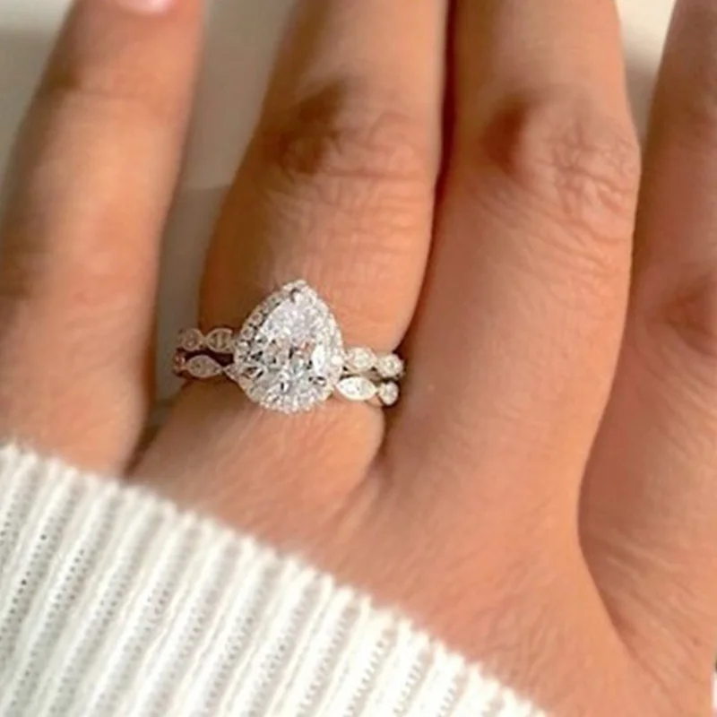 

Milanirl Glamour Jewelry New Jewelry Heart Inlaid Zircon Exquisite Two-piece Sliver Ring Wedding Rings For Women