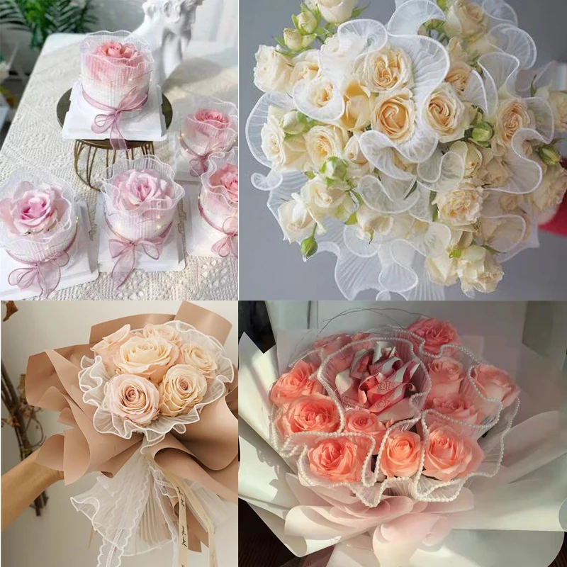 

1M Wave Yarn White Lace Trim Flower Packaging Lace For Handmade Bouquets Cake Wrapping Garment Dress Materials YP0402