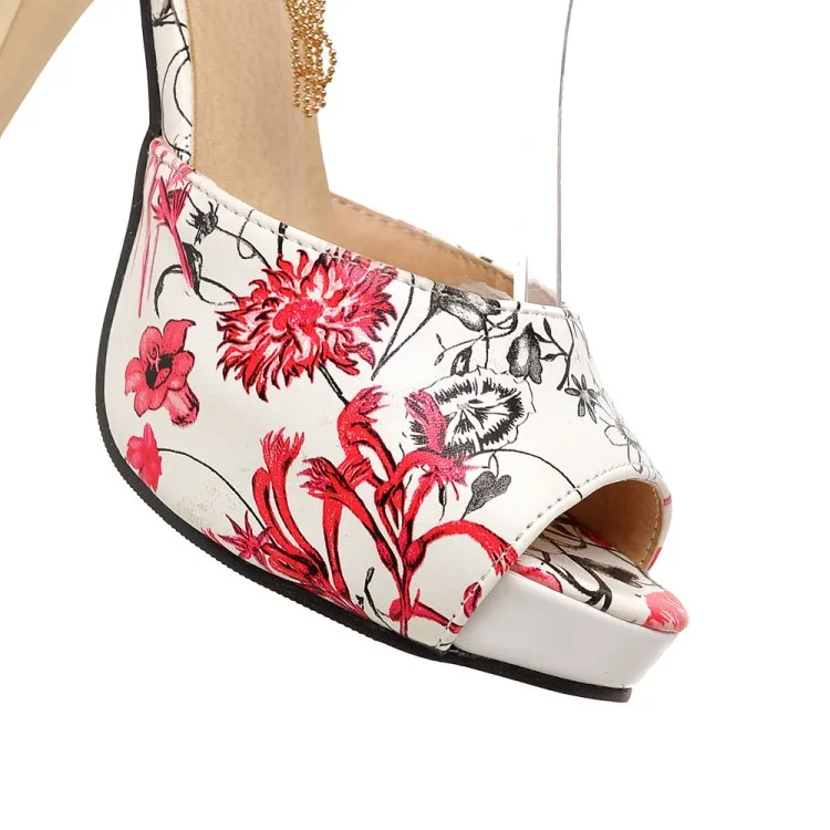 Сандалии женские на высоком каблуке босоножки с принтом рыбы водонепроницаемые