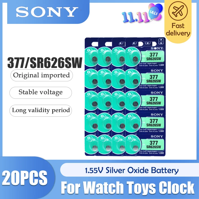 Оригинальный аккумулятор Sony 20 шт. 1 55 в 377 SR626SW SR626 AG4 оксид серебра батарея
