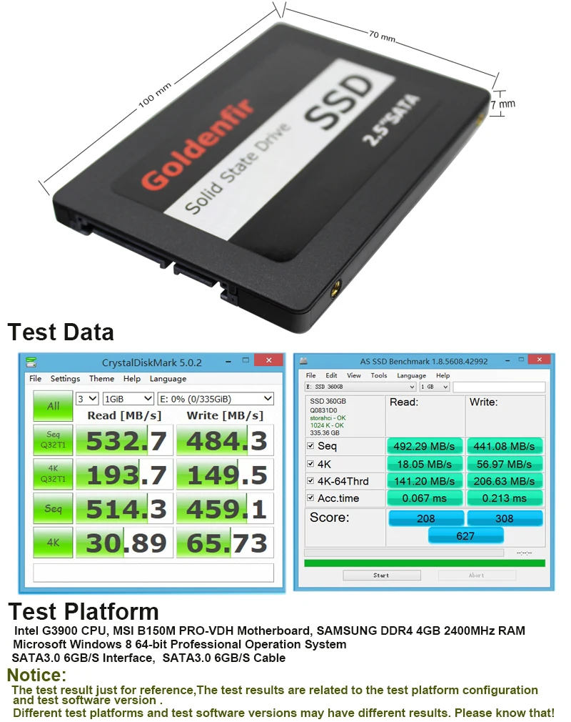 Жесткий диск Goldenfir SSD 180 ГБ 360 гб 720 Гб для ноутбука настольного компьютера |