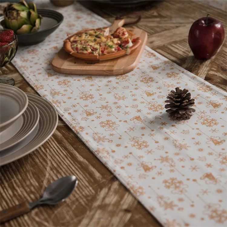 Рождественские золотистые колокольчики, белый стол, бегунок Decoracao Mesa Jantar, хлопок, лен, Chemin De table Tafelloper, вечерние