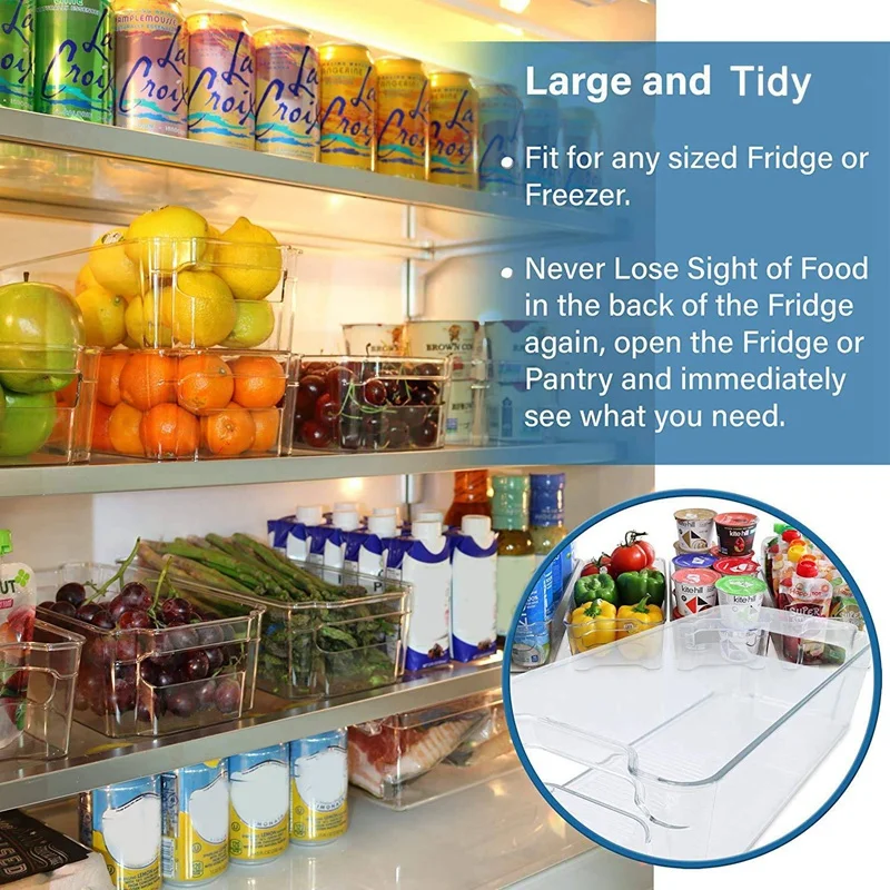 

Set of 4 Refrigerator Organizer Bins Stackable Fridge Organizers & 2Pcs Clear Shelf Divider Separators Closets Shelf