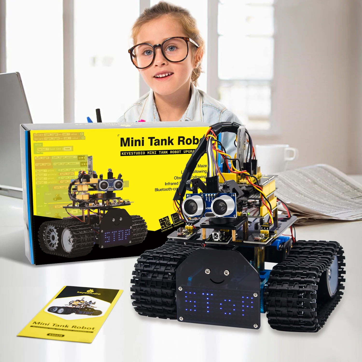 Keyestudio DIY Мини Танк робот V2.0 умный автомобильный комплект для Arduino Комплект STEM + 15