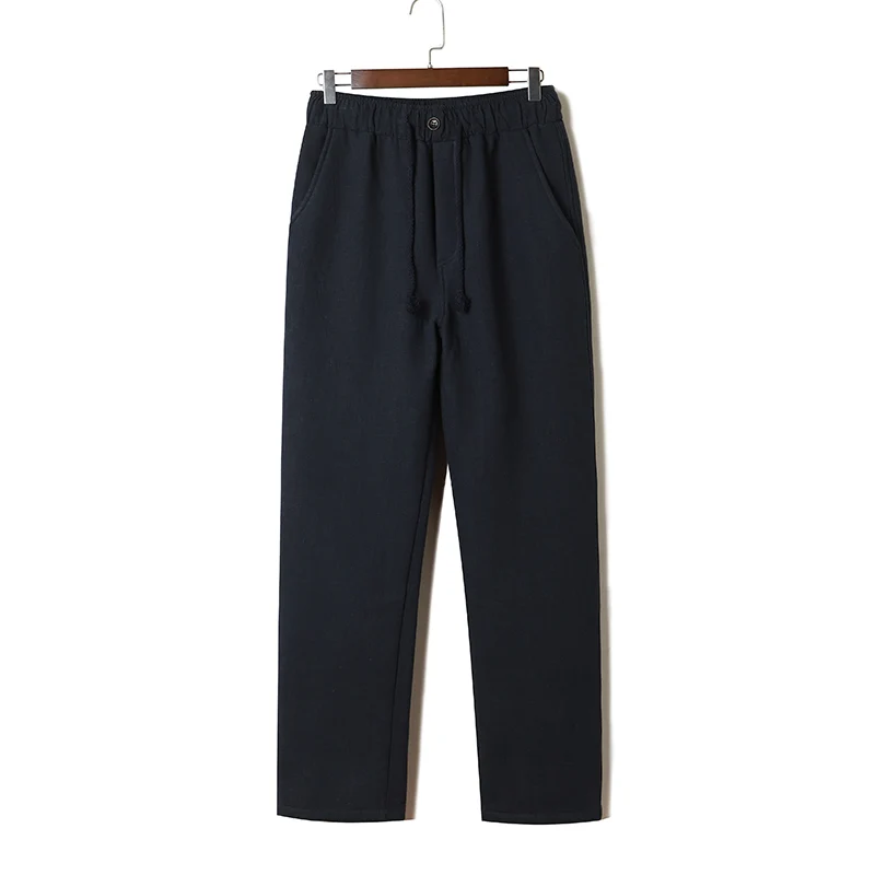 Inferior para o Inverno dos Homens Calças de Linho Algodão em Linha Estilo Chinês Grosso Oriental Retro Casual Reta Calças Broek