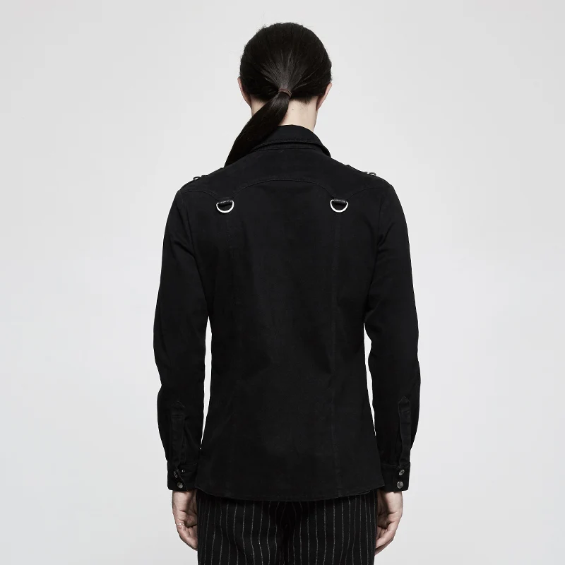 Панк рейв мужская панк рубашка с длинными рукавами из искусственной кожи личности красивый Slim Fit Повседневная Мужская футболка