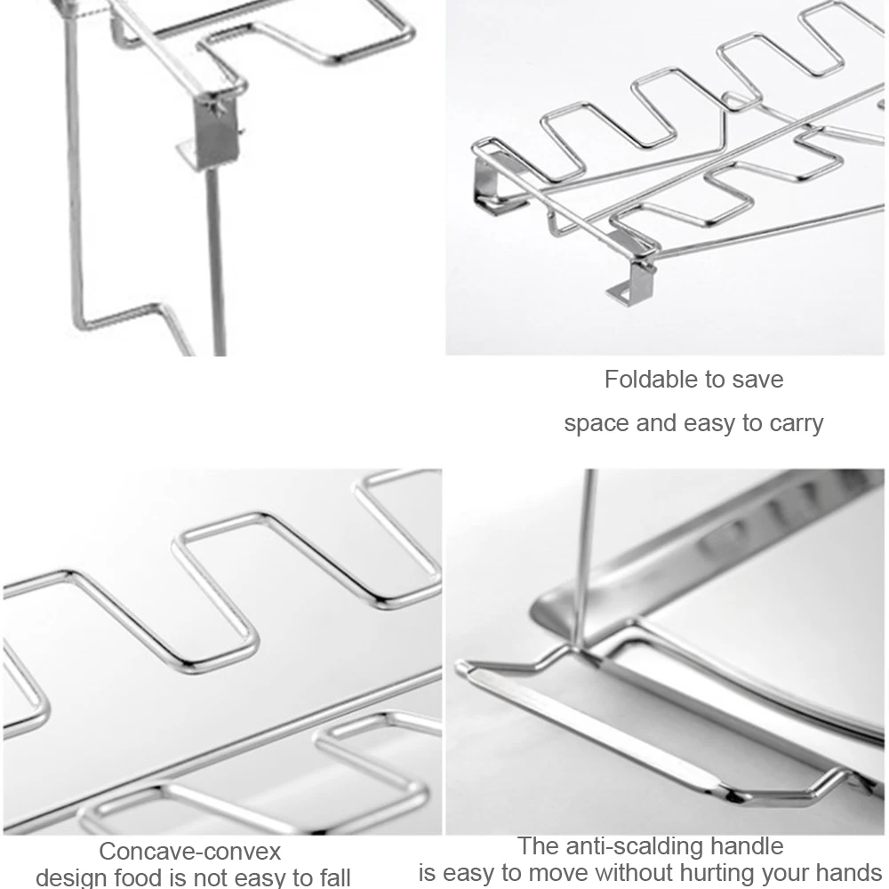 

1PC Chicken Wing Leg Rack Set Stainless Steel Foldable BBQ Grill with Roast Tray Drumsticks Rack for Barbecuing Grilling Picnics