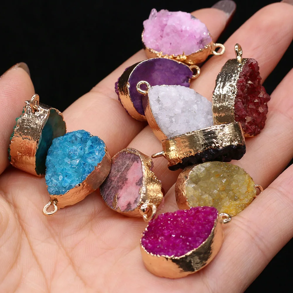 

2pc Natural Stone Druzy Pendants Water Drop Gold plate Druzy Crystal for Jewelry Making Diy Women Necklace Earrings Gifts