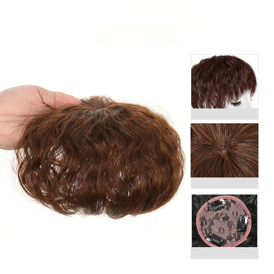 Beiyufei Natural Black Brown Hair Topper With Bangs Clip In Extensions Hairpieces Heat Resistant Fiber For Women |