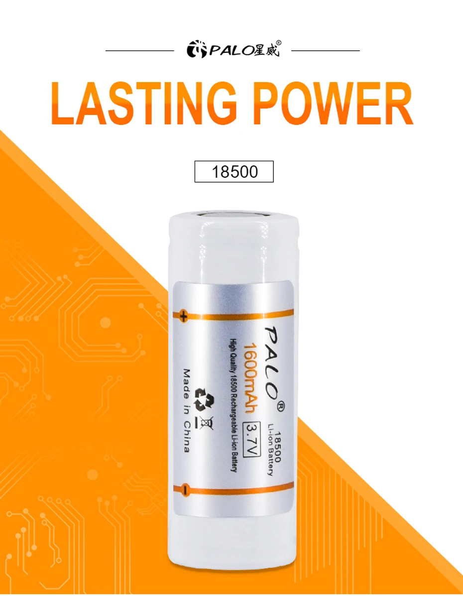 PALO 18500 перезаряжаемая батарея 3,7 V 1600mAh литий-ионная литиевая батарея фонарик Фара электронная-сигарета